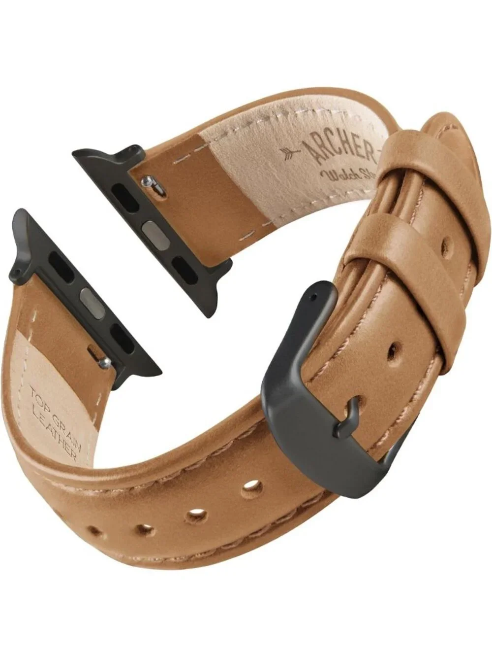 Men's Camel Tan/Matched Thread, Matte Gray Hardware Leather Straps Apple Watch